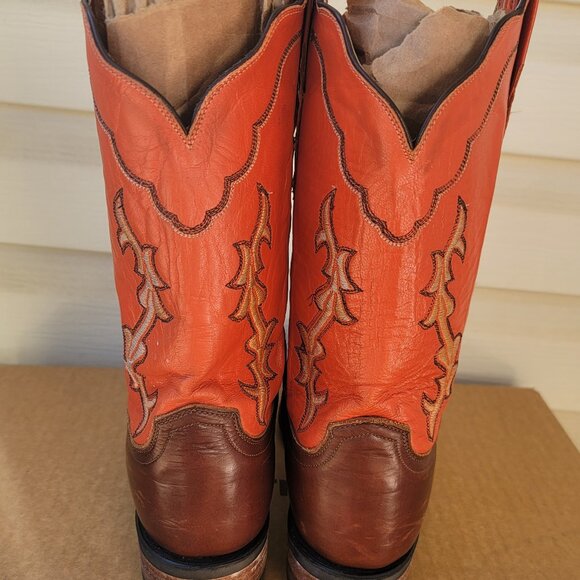 Lucchese 2000 Orange Brown Leather Embroidered Cowgirl Western Boots Women 10 B - Picture 2 of 16